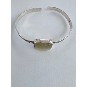 Vintage 925 Sterling Silver Green Gemstone Cuff Bracelet Engraved Boho Artisan